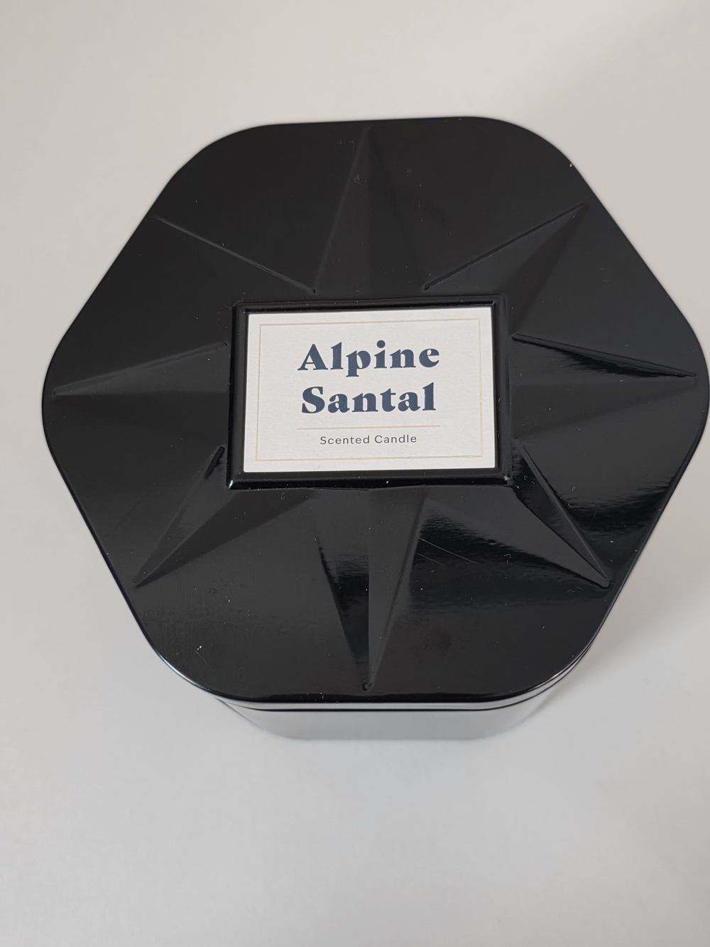 Alpine Santal White Wax Candle in Silver Metal Tin